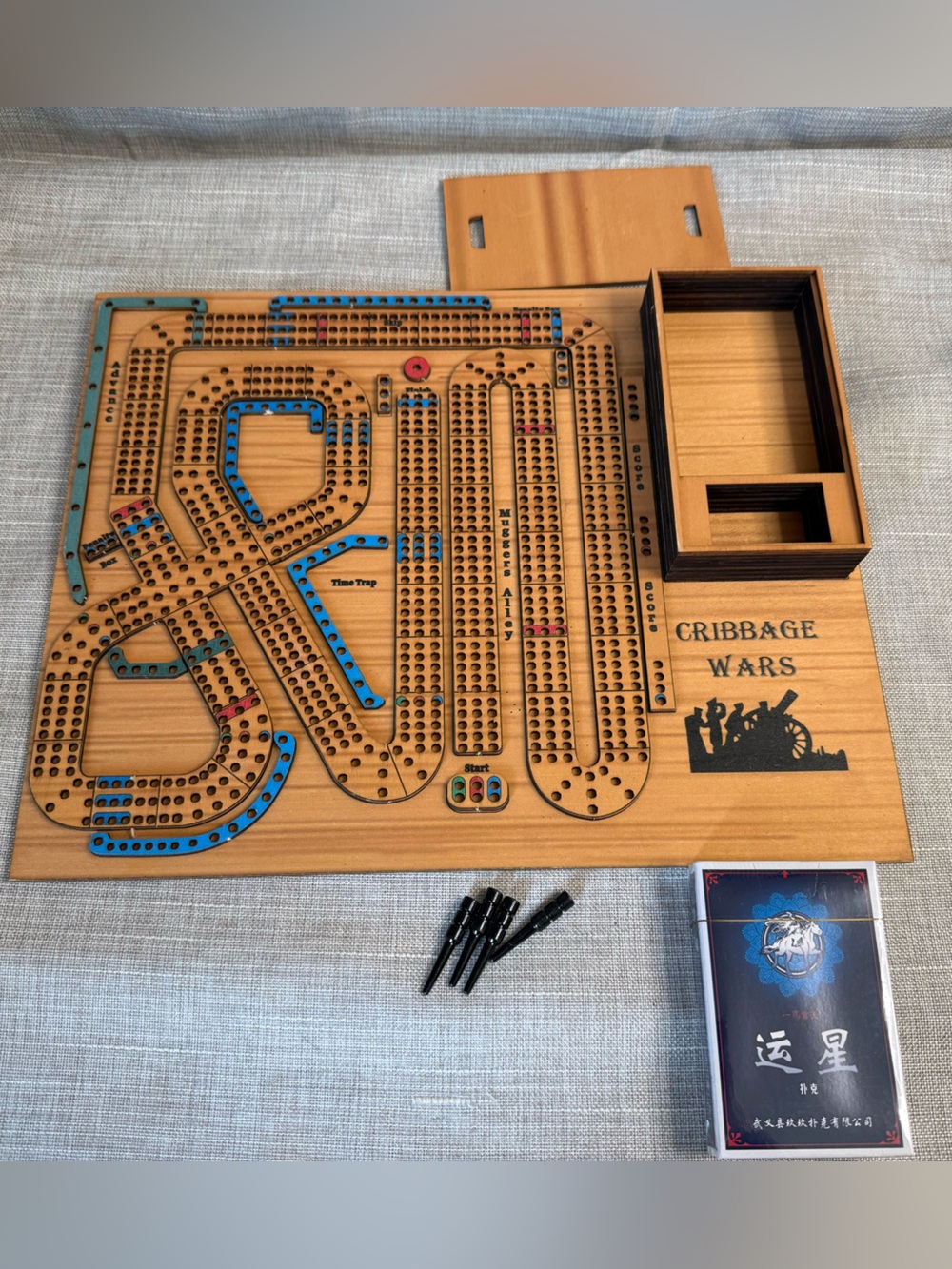 Cribbage Wars Wood Board Game Historical Strategic Game Board Set for Game Night